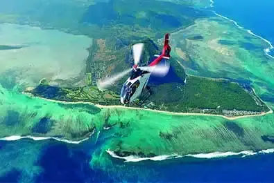 Aerial view of the underwater waterfall illusion near Le Morne, Mauritius